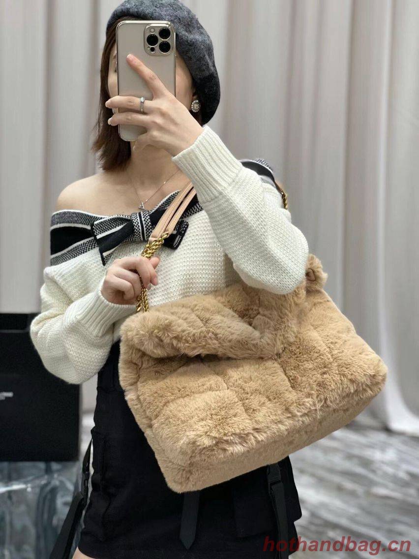 Yves Saint Laurent PUFFER BAG IN MERINO SHEARLING AND LAMBSKIN 179540 NATURAL BEIGE Yves Saint Laurent PUFFER BAG IN MERINO SHEARLING AND LAMBSKIN 179540 NATURAL BEIGE