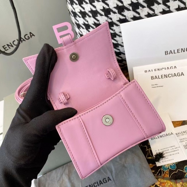 Balenciaga WOMENS HOURGLASS MINI TOP HANDLE BAG shiny box calfskin M8000 pink