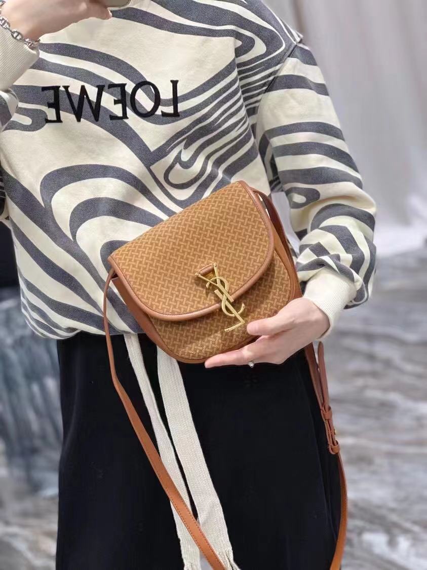 Yves Saint Laurent KAIA SMALL SATCHEL IN SUEDE WITH BRAID MOTIF 74025 BRUN CLAIR Yves Saint Laurent KAIA SMALL SATCHEL IN SUEDE WITH BRAID MOTIF 74025 BRUN CLAIR