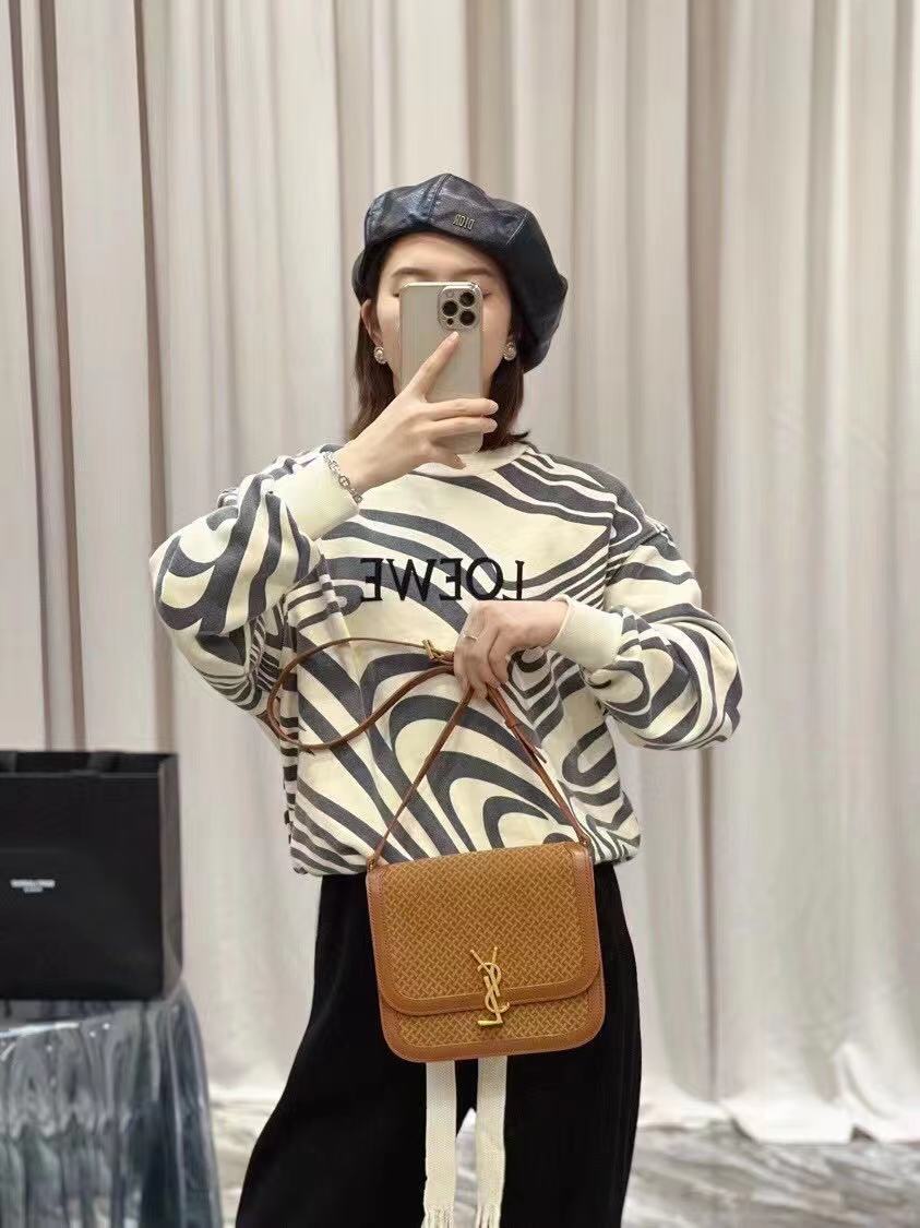 Yves Saint Laurent SOLFERINO MEDIUM SATCHEL IN LEATHER AND A BRAIDED SUEDE PRINT 02525 LIGHT BROWN Yves Saint Laurent SOLFERINO MEDIUM SATCHEL IN LEATHER AND A BRAIDED SUEDE PRINT 02525 LIGHT BROWN