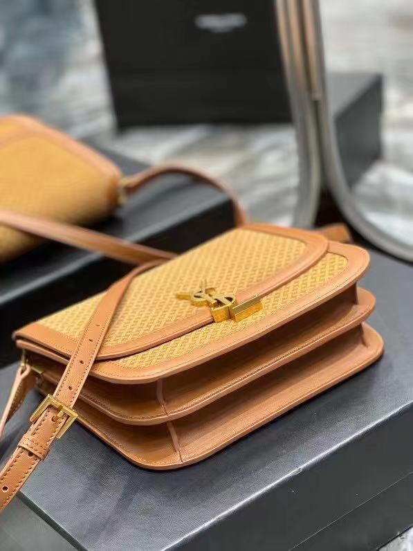 Yves Saint Laurent SOLFERINO MEDIUM SATCHEL IN LEATHER AND A BRAIDED SUEDE PRINT 02525 LIGHT BROWN Yves Saint Laurent SOLFERINO MEDIUM SATCHEL IN LEATHER AND A BRAIDED SUEDE PRINT 02525 LIGHT BROWN
