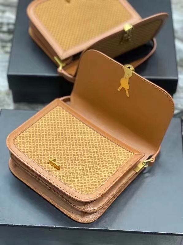 Yves Saint Laurent SOLFERINO MEDIUM SATCHEL IN LEATHER AND A BRAIDED SUEDE PRINT 02525 LIGHT BROWN Yves Saint Laurent SOLFERINO MEDIUM SATCHEL IN LEATHER AND A BRAIDED SUEDE PRINT 02525 LIGHT BROWN