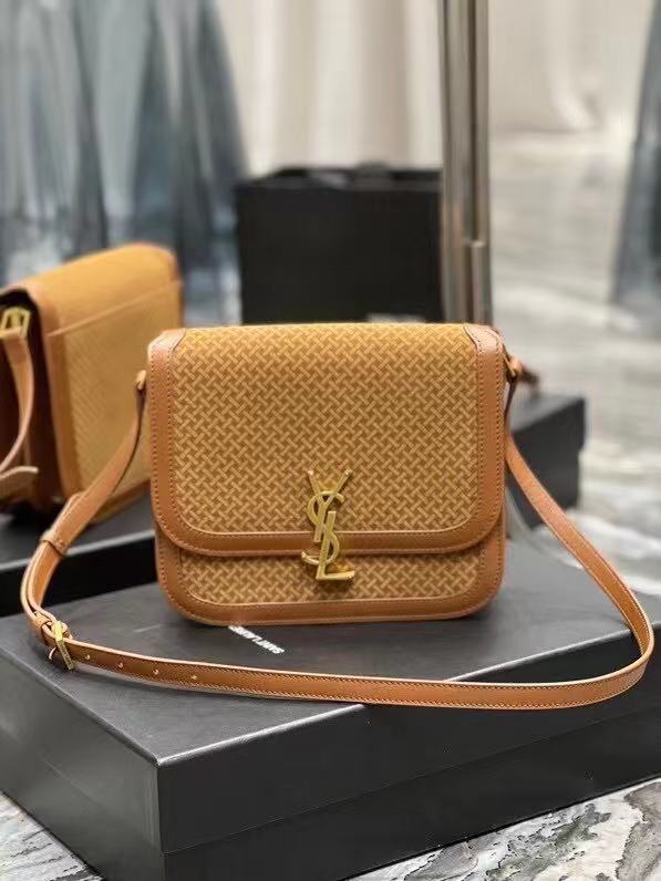 Yves Saint Laurent SOLFERINO MEDIUM SATCHEL IN LEATHER AND A BRAIDED SUEDE PRINT 02525 LIGHT BROWN Yves Saint Laurent SOLFERINO MEDIUM SATCHEL IN LEATHER AND A BRAIDED SUEDE PRINT 02525 LIGHT BROWN