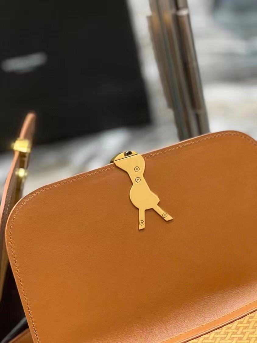 Yves Saint Laurent SOLFERINO MEDIUM SATCHEL IN LEATHER AND A BRAIDED SUEDE PRINT 02525 LIGHT BROWN Yves Saint Laurent SOLFERINO MEDIUM SATCHEL IN LEATHER AND A BRAIDED SUEDE PRINT 02525 LIGHT BROWN