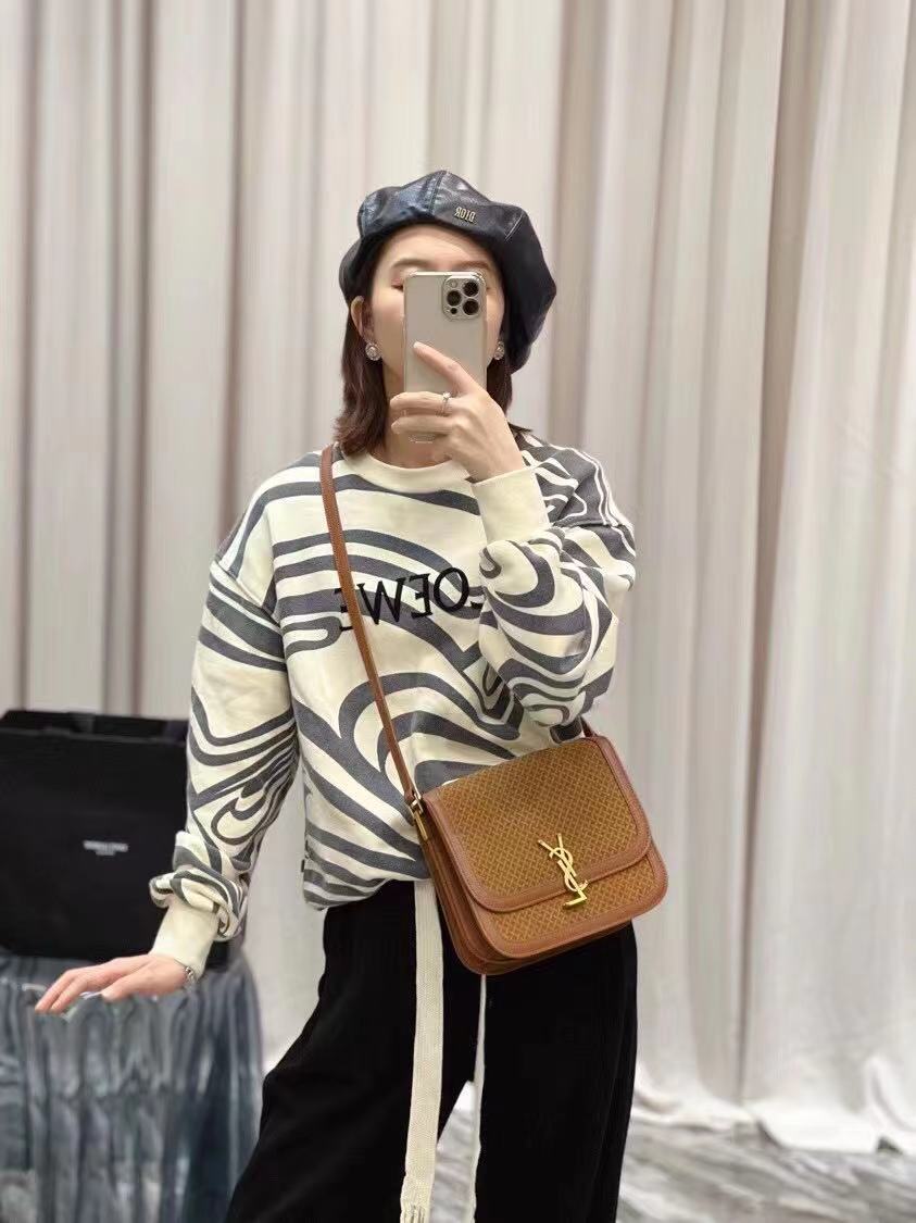 Yves Saint Laurent SOLFERINO MEDIUM SATCHEL IN LEATHER AND A BRAIDED SUEDE PRINT 02525 LIGHT BROWN Yves Saint Laurent SOLFERINO MEDIUM SATCHEL IN LEATHER AND A BRAIDED SUEDE PRINT 02525 LIGHT BROWN