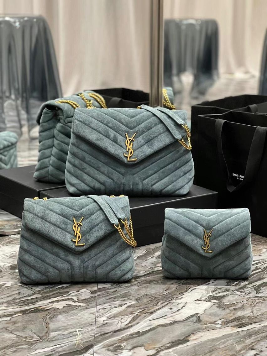 Yves Saint Laurent LOULOU SMALL BAG IN Y-QUILTED SUEDE 77761 blue Yves Saint Laurent LOULOU SMALL BAG IN Y-QUILTED SUEDE 77761 blue