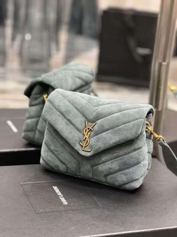 Yves Saint Laurent LOULOU SMALL BAG IN Y-QUILTED SUEDE 77761 blue Yves Saint Laurent LOULOU SMALL BAG IN Y-QUILTED SUEDE 77761 blue