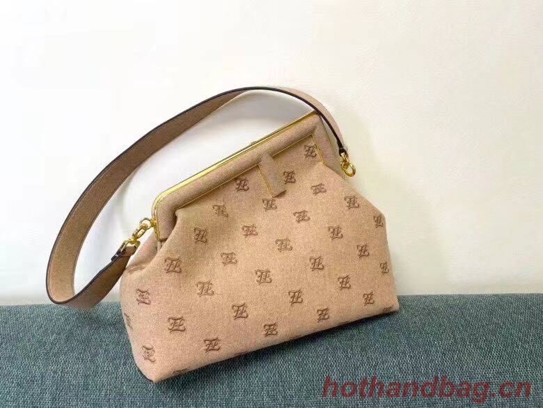 FENDI FIRST MEDIUM flannel bag with embroidery 8BP127A Beige FENDI FIRST MEDIUM flannel bag with embroidery 8BP127A Beige