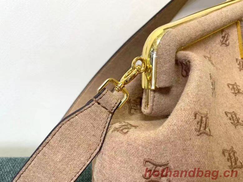 FENDI FIRST MEDIUM flannel bag with embroidery 8BP127A Beige FENDI FIRST MEDIUM flannel bag with embroidery 8BP127A Beige