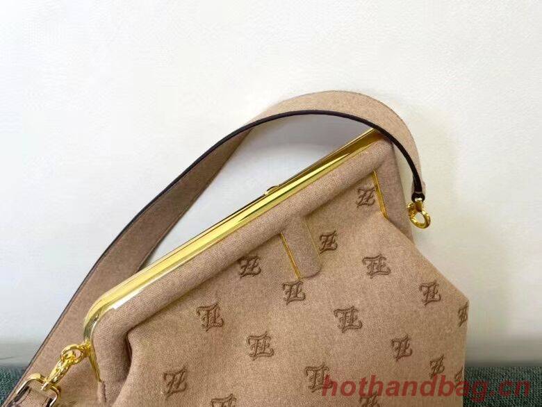 FENDI FIRST MEDIUM flannel bag with embroidery 8BP127A Beige FENDI FIRST MEDIUM flannel bag with embroidery 8BP127A Beige
