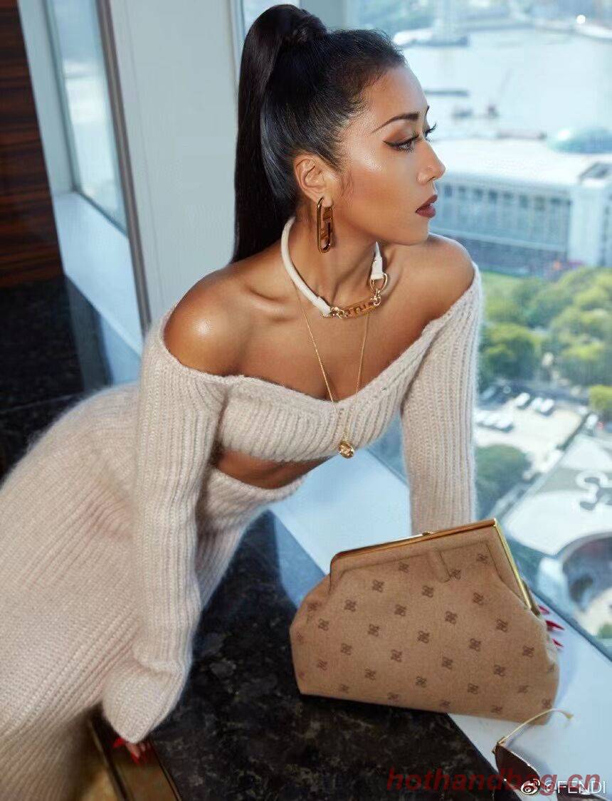 FENDI FIRST MEDIUM flannel bag with embroidery 8BP127A Beige FENDI FIRST MEDIUM flannel bag with embroidery 8BP127A Beige