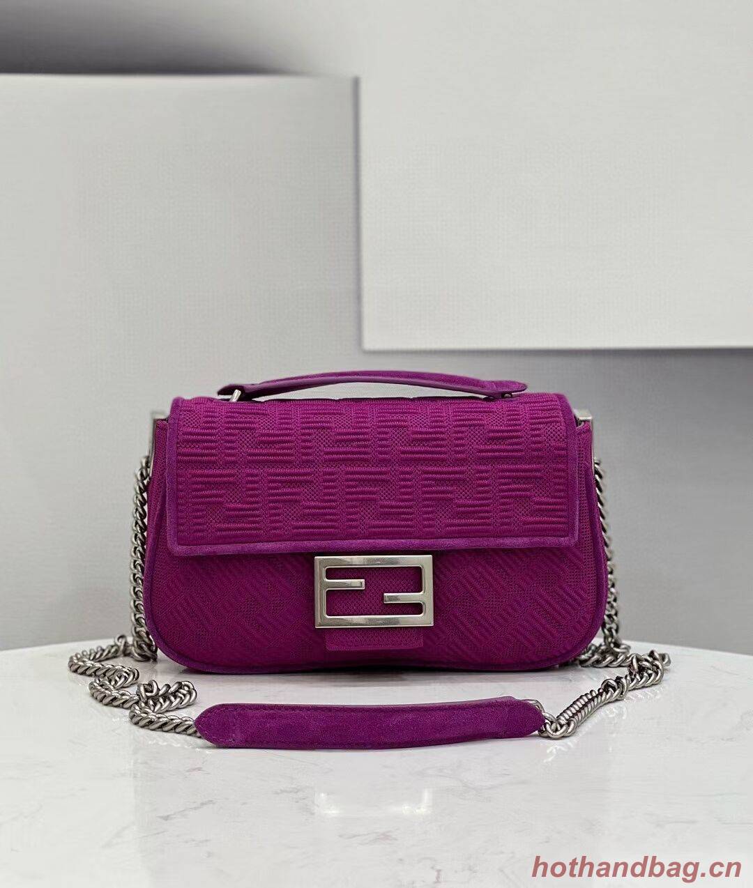 FENDI MIDI BAGUETTE CHAIN FF fabric bag 8BR793 Purple