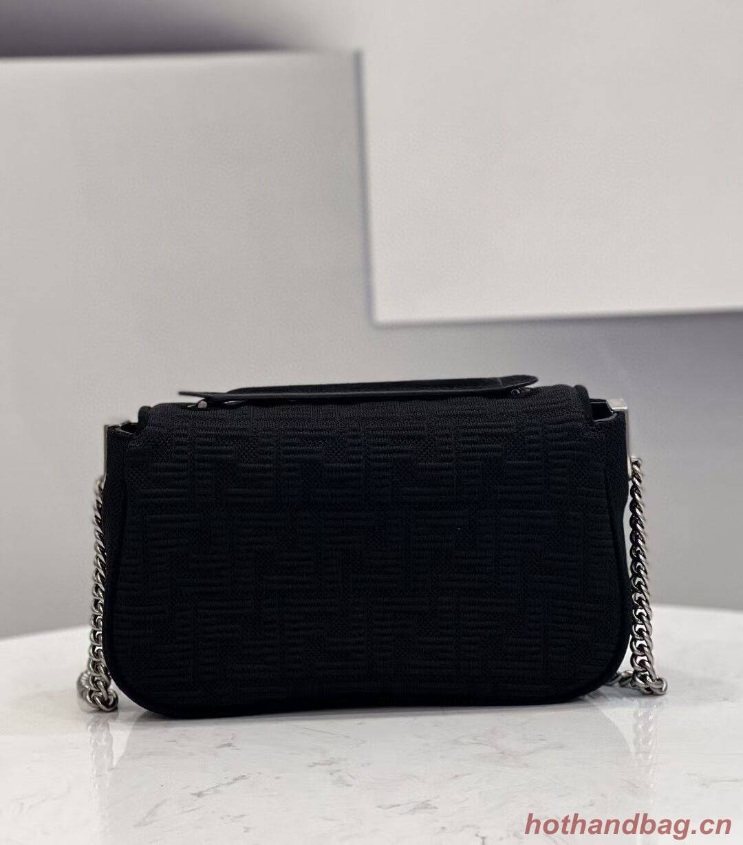 FENDI MIDI BAGUETTE CHAIN FF fabric bag 8BR793 black FENDI MIDI BAGUETTE CHAIN FF fabric bag 8BR793 black