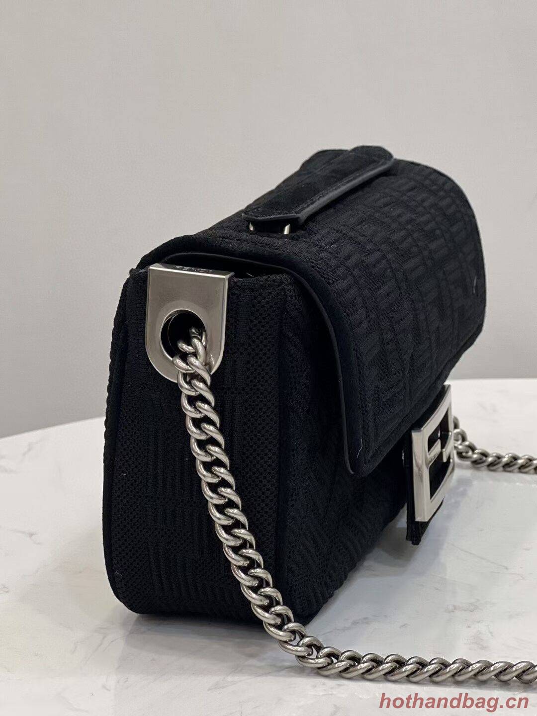 FENDI MIDI BAGUETTE CHAIN FF fabric bag 8BR793 black FENDI MIDI BAGUETTE CHAIN FF fabric bag 8BR793 black