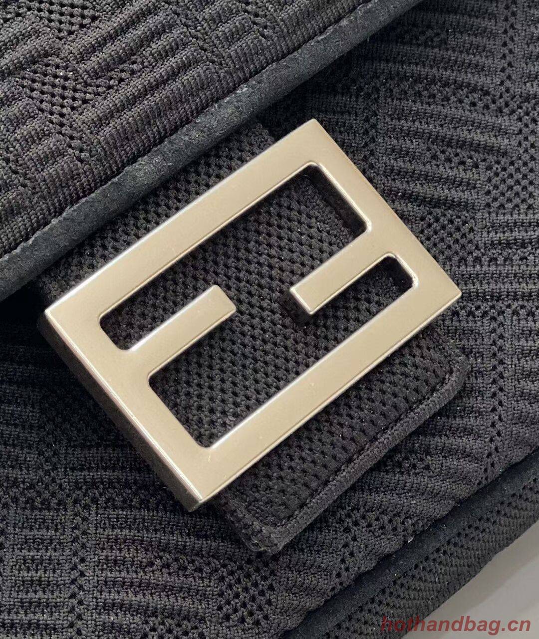 FENDI MIDI BAGUETTE CHAIN FF fabric bag 8BR793 black FENDI MIDI BAGUETTE CHAIN FF fabric bag 8BR793 black