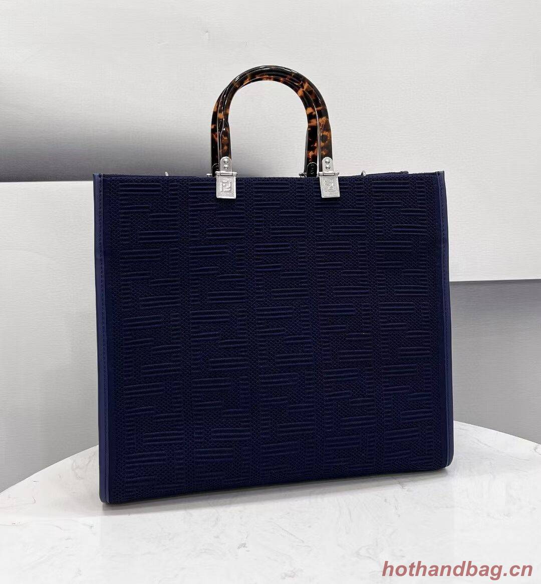 FENDI SUNSHINE MEDIUM FF fabric shopper 8BH386A dark blue FENDI SUNSHINE MEDIUM FF fabric shopper 8BH386A dark blue