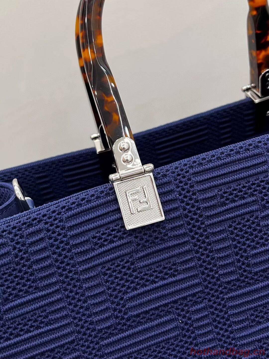 FENDI SUNSHINE MEDIUM FF fabric shopper 8BH386A dark blue FENDI SUNSHINE MEDIUM FF fabric shopper 8BH386A dark blue