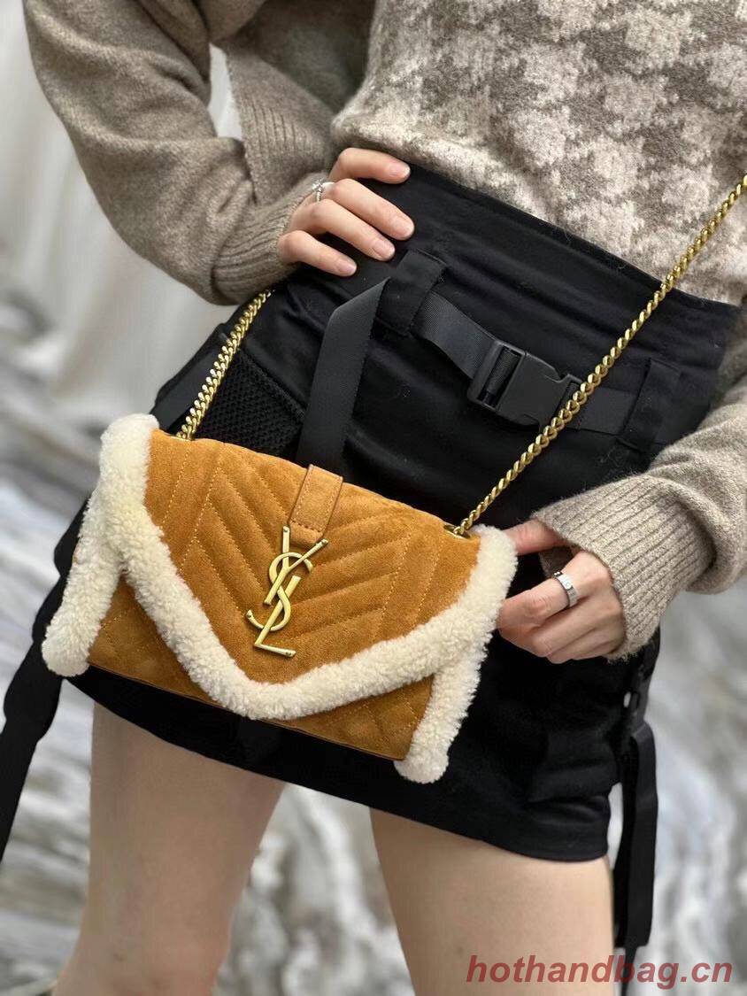 Yves Saint Laurent ENVELOPE SMALL BAG IN SUEDE AND SHEARLING 76361 brown Yves Saint Laurent ENVELOPE SMALL BAG IN SUEDE AND SHEARLING 76361 brown