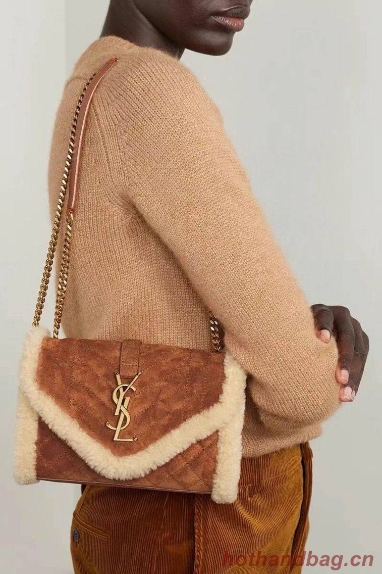 Yves Saint Laurent ENVELOPE SMALL BAG IN SUEDE AND SHEARLING 76361 brown Yves Saint Laurent ENVELOPE SMALL BAG IN SUEDE AND SHEARLING 76361 brown