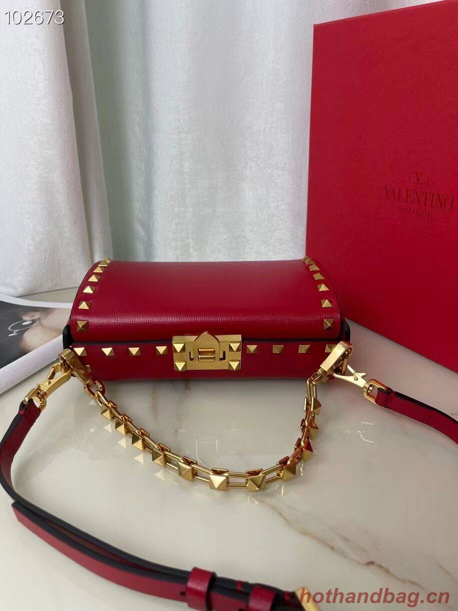 VALENTINO GARAVANI Rockstud Alcove Grain calf shoulder bag V0189 red VALENTINO GARAVANI Rockstud Alcove Grain calf shoulder bag V0189 red