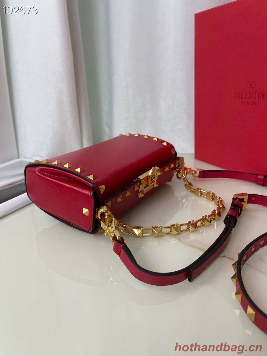 VALENTINO GARAVANI Rockstud Alcove Grain calf shoulder bag V0189 red VALENTINO GARAVANI Rockstud Alcove Grain calf shoulder bag V0189 red