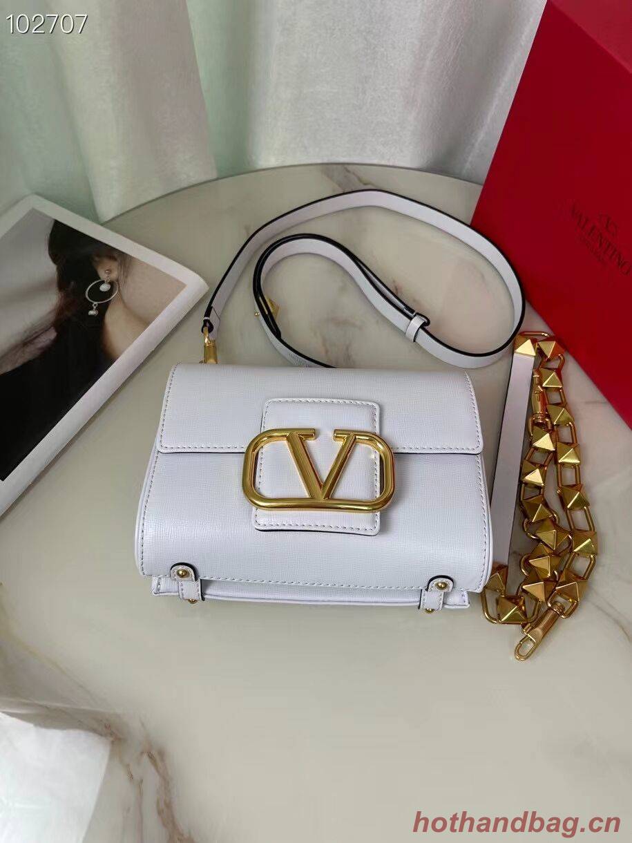 VALENTINO GARAVANI Stud Sign Grained Calfskin Shoulder Bag V0196 white VALENTINO GARAVANI Stud Sign Grained Calfskin Shoulder Bag V0196 white