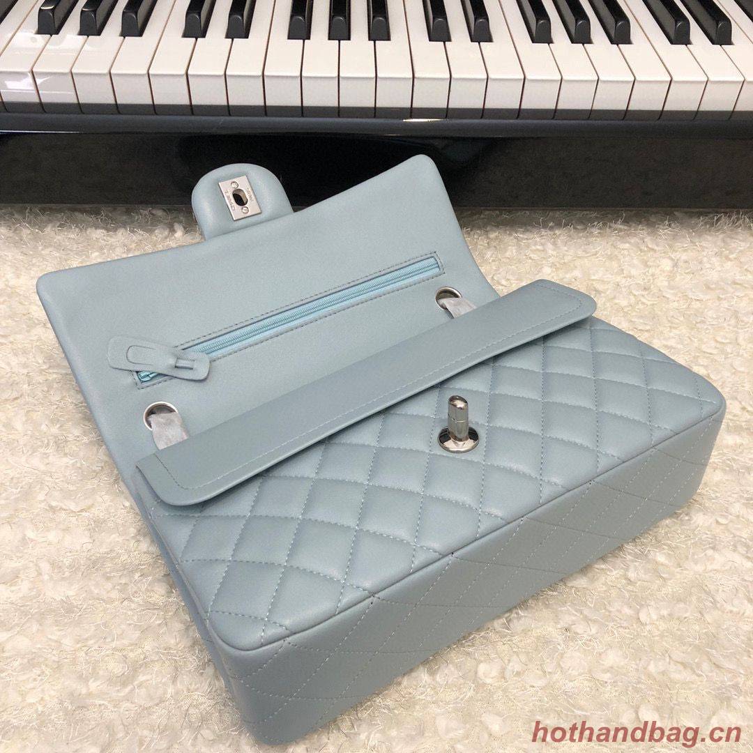 Chanel 2.55 Series Flap Bag Original Lambskin Leather 5024CF A01112 Grey Blue Silver-Tone Chanel 2.55 Series Flap Bag Original Lambskin Leather 5024CF A01112 Grey Blue Silver-Tone