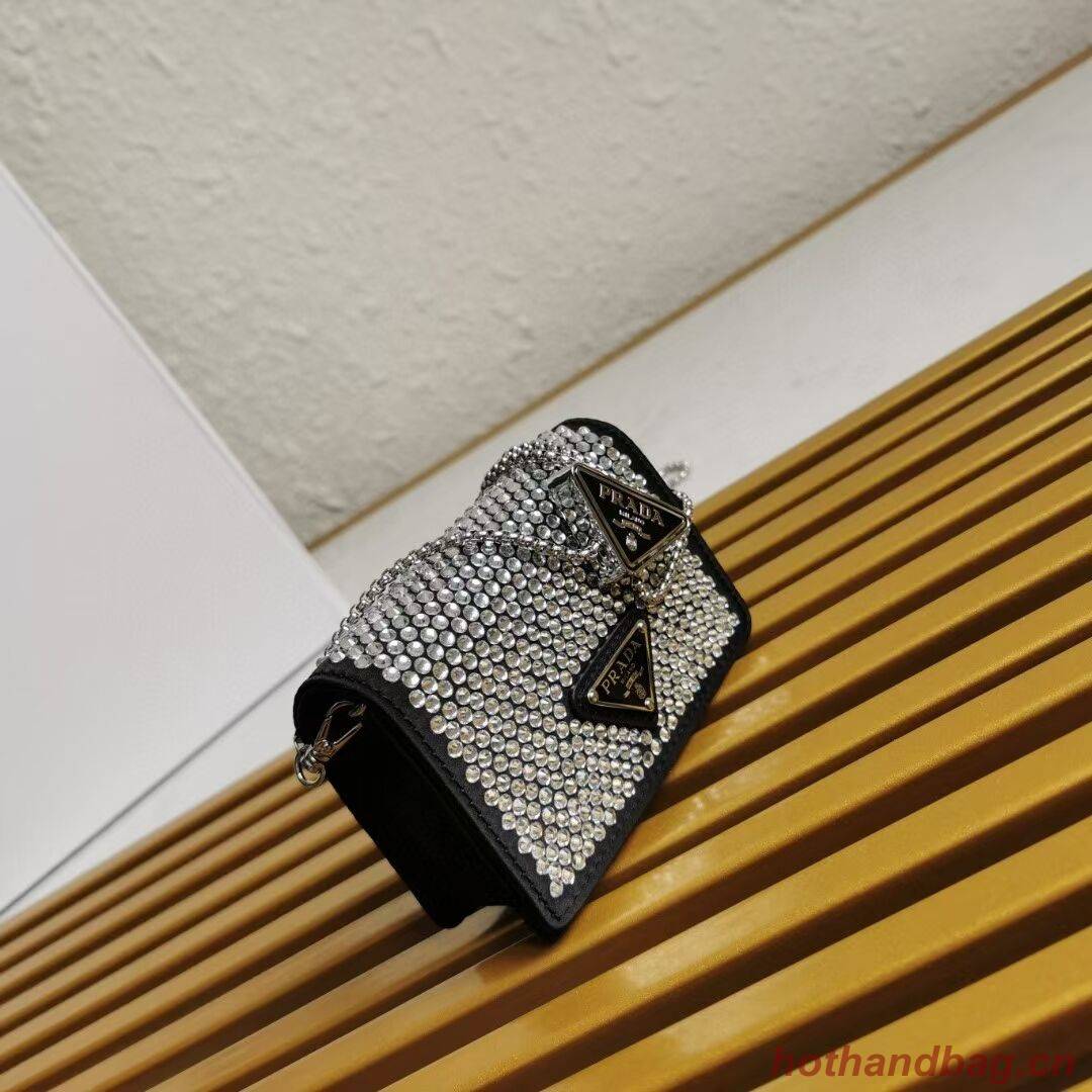 Prada leather small-bag with artificial crystals shoulder bag 1NE124 Black Prada leather small-bag with artificial crystals shoulder bag 1NE124 Black