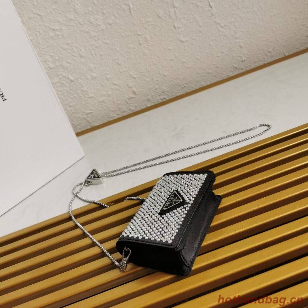 Prada leather small-bag with artificial crystals shoulder bag 1NE124 Black Prada leather small-bag with artificial crystals shoulder bag 1NE124 Black