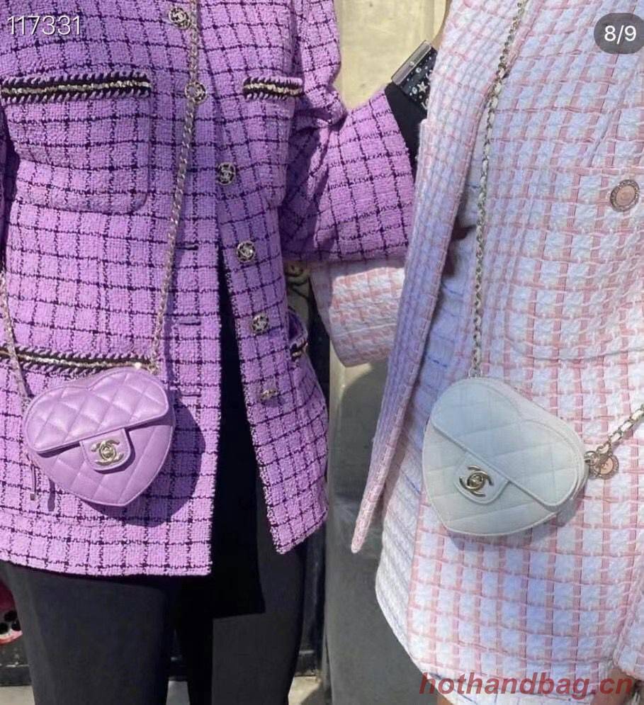 Chanel 2022S Love Heart Original Lambskin Crossbody Chain Mini Bag AS3191 Purple Chanel 2022S Love Heart Original Lambskin Crossbody Chain Mini Bag AS3191 Purple