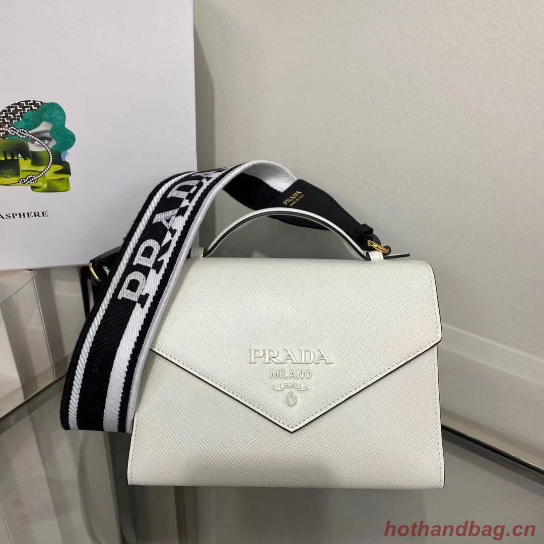 Prada Monochrome Saffiano and leather bag 1BD317 white Prada Monochrome Saffiano and leather bag 1BD317 white