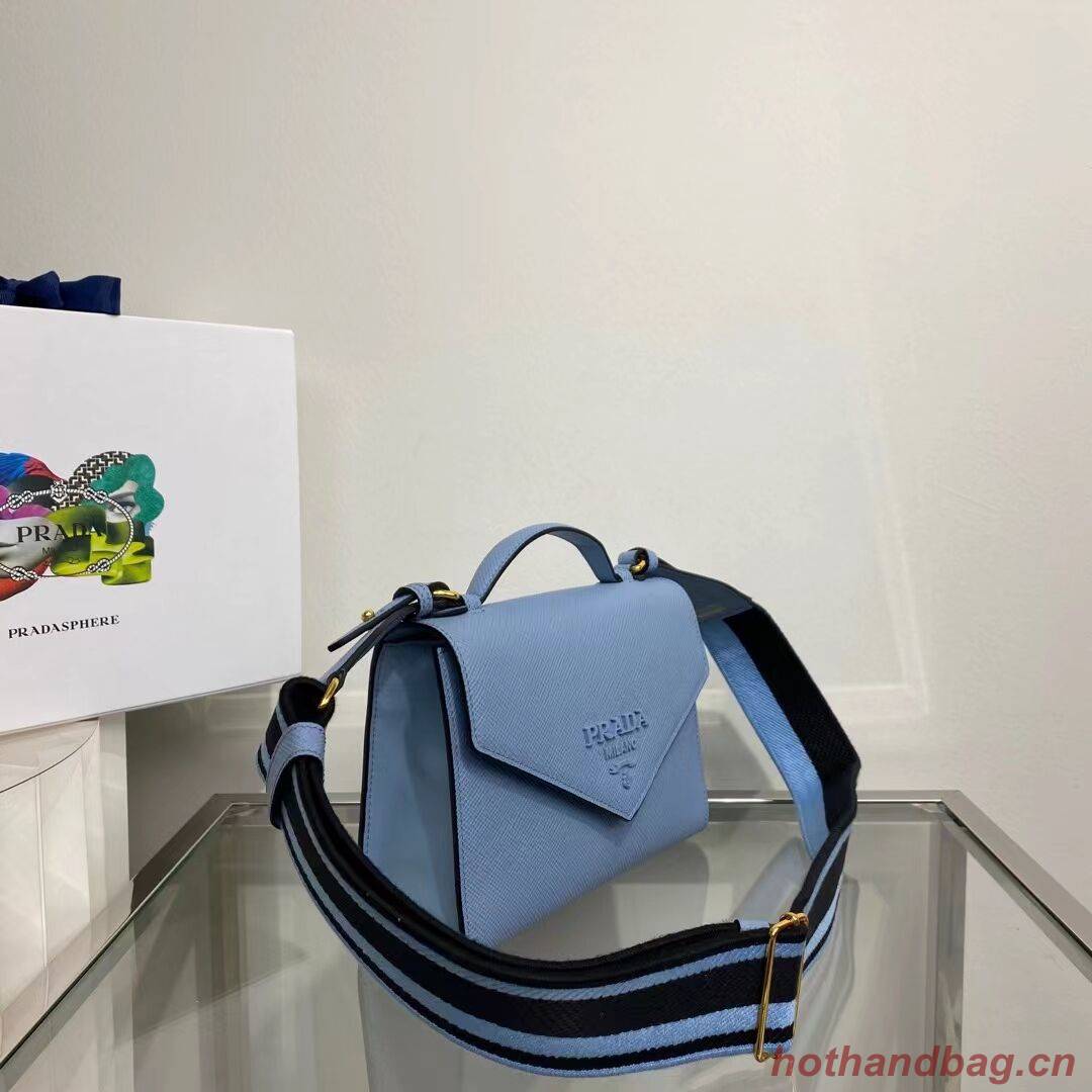 Prada Monochrome Saffiano and leather bag 1BD317 sky blue Prada Monochrome Saffiano and leather bag 1BD317 sky blue