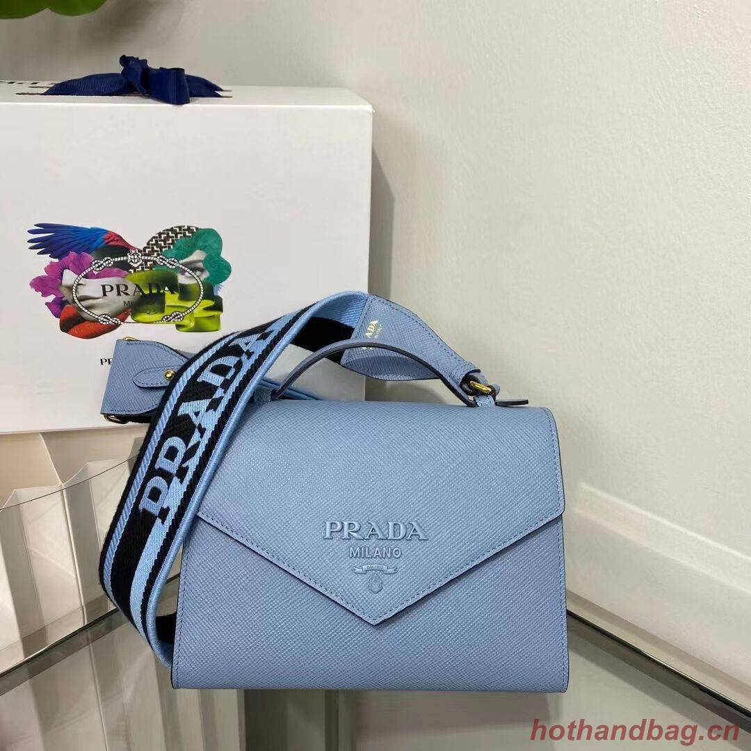 Prada Monochrome Saffiano and leather bag 1BD317 sky blue Prada Monochrome Saffiano and leather bag 1BD317 sky blue