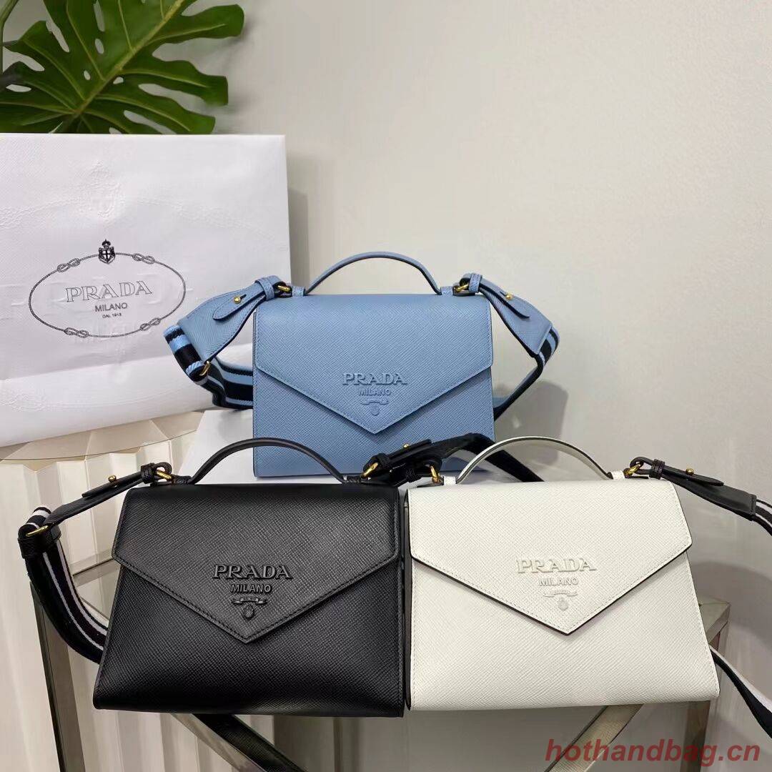 Prada Monochrome Saffiano and leather bag 1BD317 sky blue Prada Monochrome Saffiano and leather bag 1BD317 sky blue