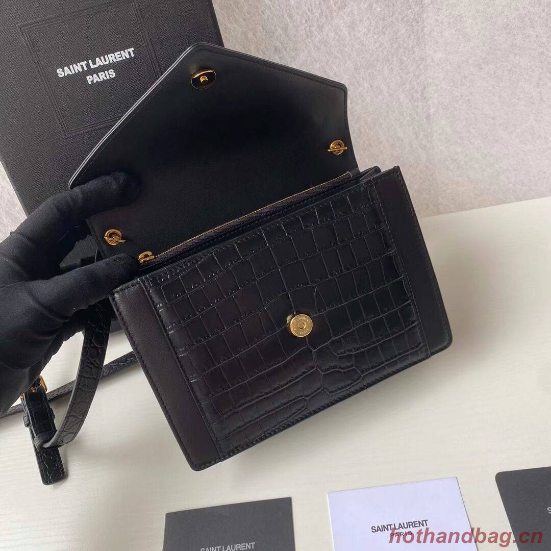Yves Saint Laurent GABY MINI SATCHEL CROCODILE-EMBOSSED SHINY LEATHER Y568890 black Yves Saint Laurent GABY MINI SATCHEL CROCODILE-EMBOSSED SHINY LEATHER Y568890 black