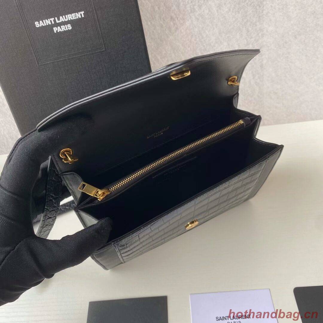 Yves Saint Laurent GABY MINI SATCHEL CROCODILE-EMBOSSED SHINY LEATHER Y568890 black Yves Saint Laurent GABY MINI SATCHEL CROCODILE-EMBOSSED SHINY LEATHER Y568890 black