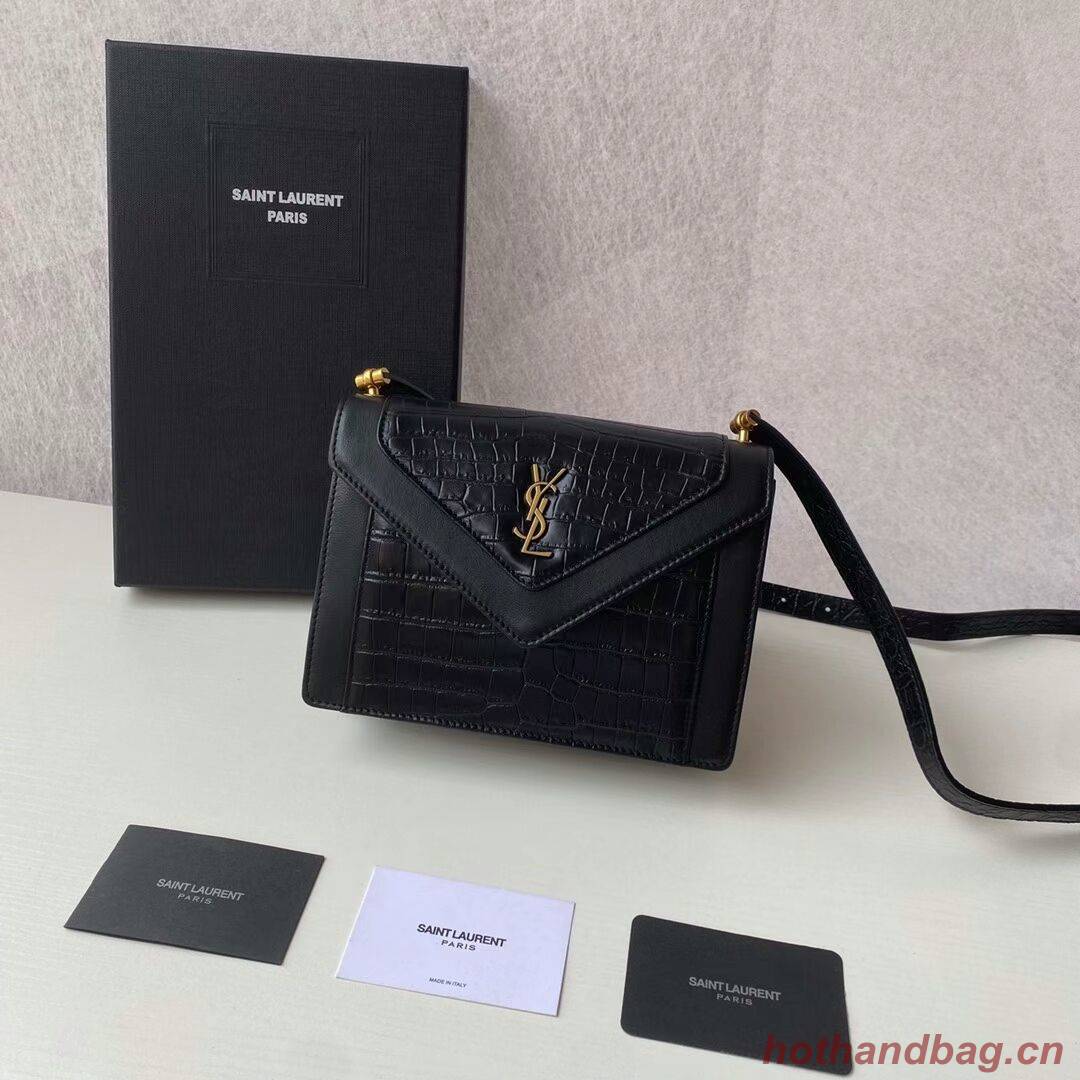 Yves Saint Laurent GABY MINI SATCHEL CROCODILE-EMBOSSED SHINY LEATHER Y568890 black Yves Saint Laurent GABY MINI SATCHEL CROCODILE-EMBOSSED SHINY LEATHER Y568890 black