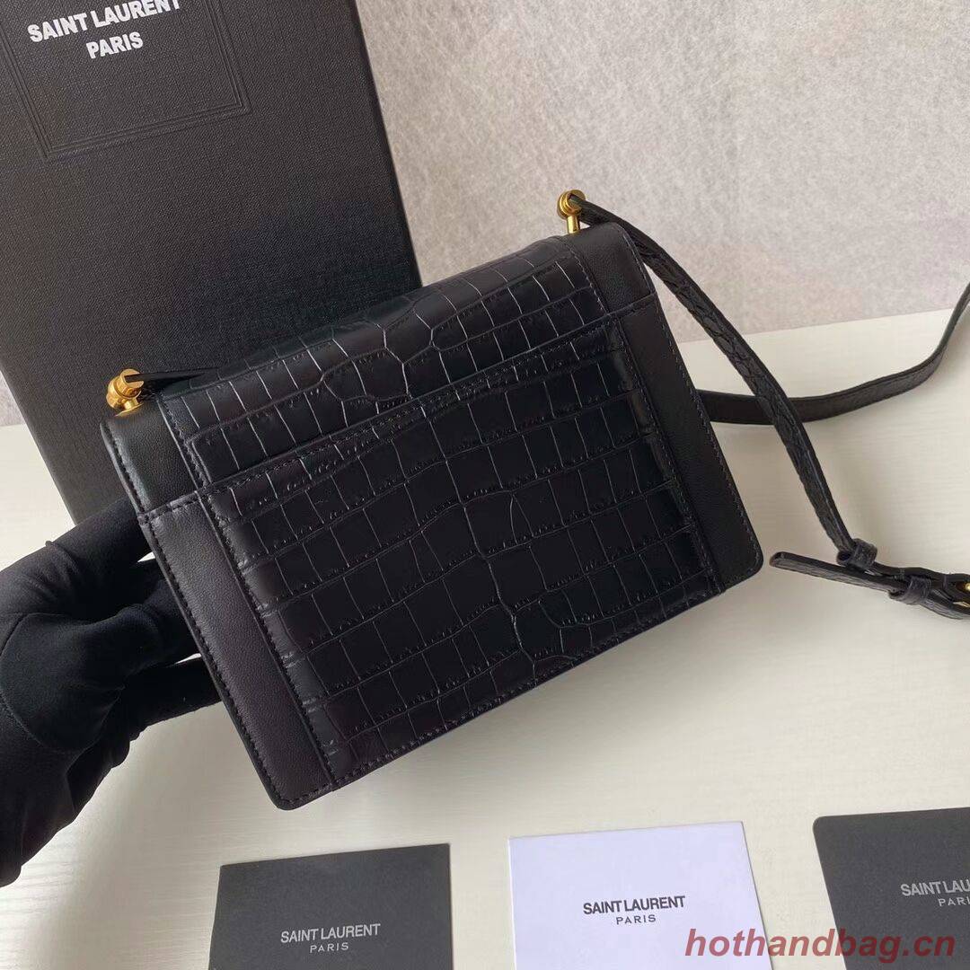 Yves Saint Laurent GABY MINI SATCHEL CROCODILE-EMBOSSED SHINY LEATHER Y568890 black Yves Saint Laurent GABY MINI SATCHEL CROCODILE-EMBOSSED SHINY LEATHER Y568890 black
