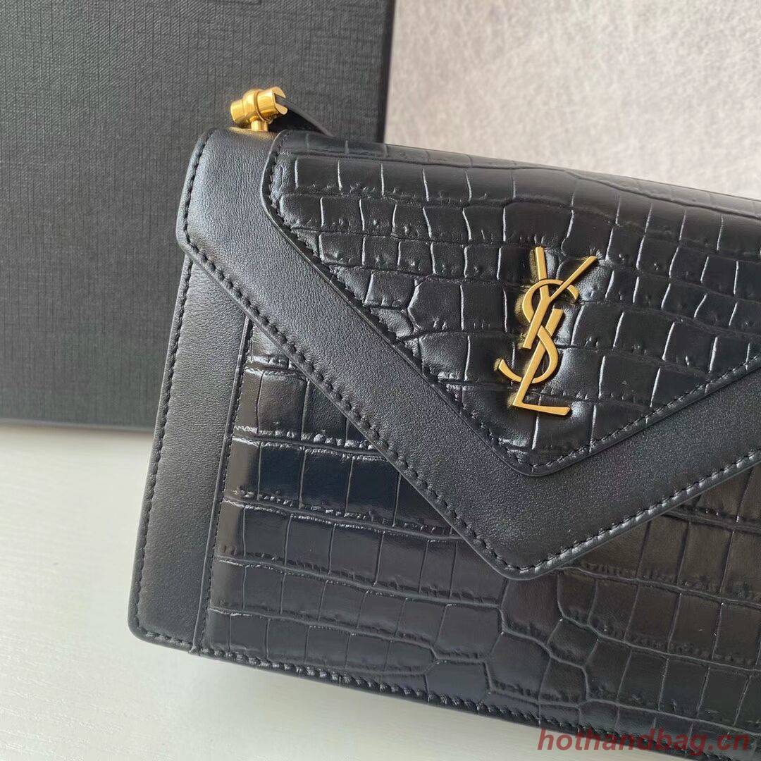 Yves Saint Laurent GABY MINI SATCHEL CROCODILE-EMBOSSED SHINY LEATHER Y568890 black Yves Saint Laurent GABY MINI SATCHEL CROCODILE-EMBOSSED SHINY LEATHER Y568890 black