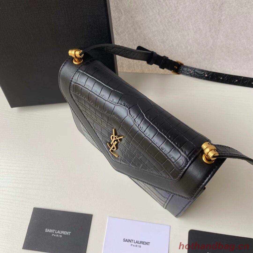 Yves Saint Laurent GABY MINI SATCHEL CROCODILE-EMBOSSED SHINY LEATHER Y568890 black Yves Saint Laurent GABY MINI SATCHEL CROCODILE-EMBOSSED SHINY LEATHER Y568890 black