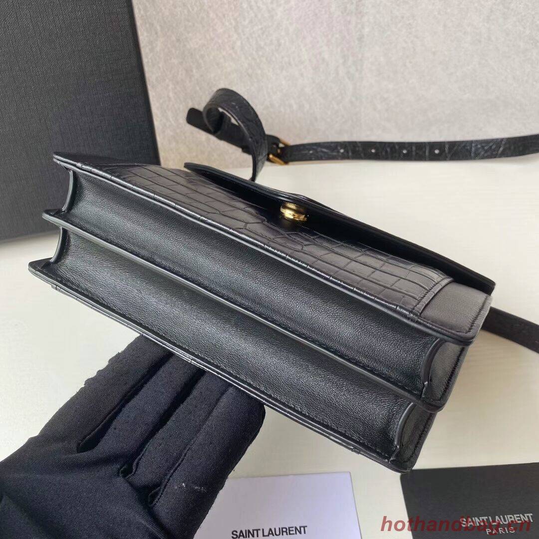 Yves Saint Laurent GABY MINI SATCHEL CROCODILE-EMBOSSED SHINY LEATHER Y568890 black Yves Saint Laurent GABY MINI SATCHEL CROCODILE-EMBOSSED SHINY LEATHER Y568890 black