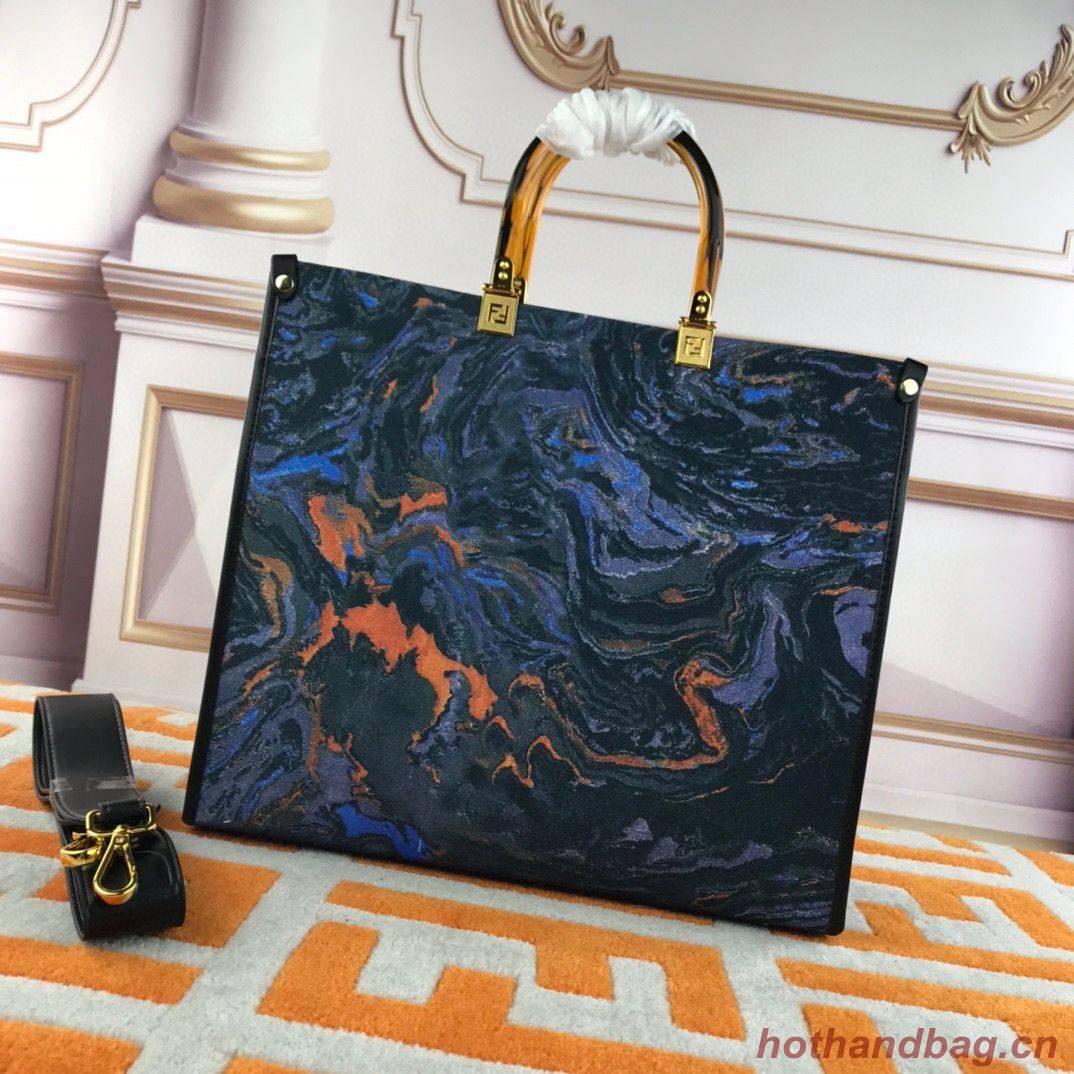 Fendi Tote Fabric Graffiti Print Shopping Bag 1676 Blue Fendi Tote Fabric Graffiti Print Shopping Bag 1676 Blue