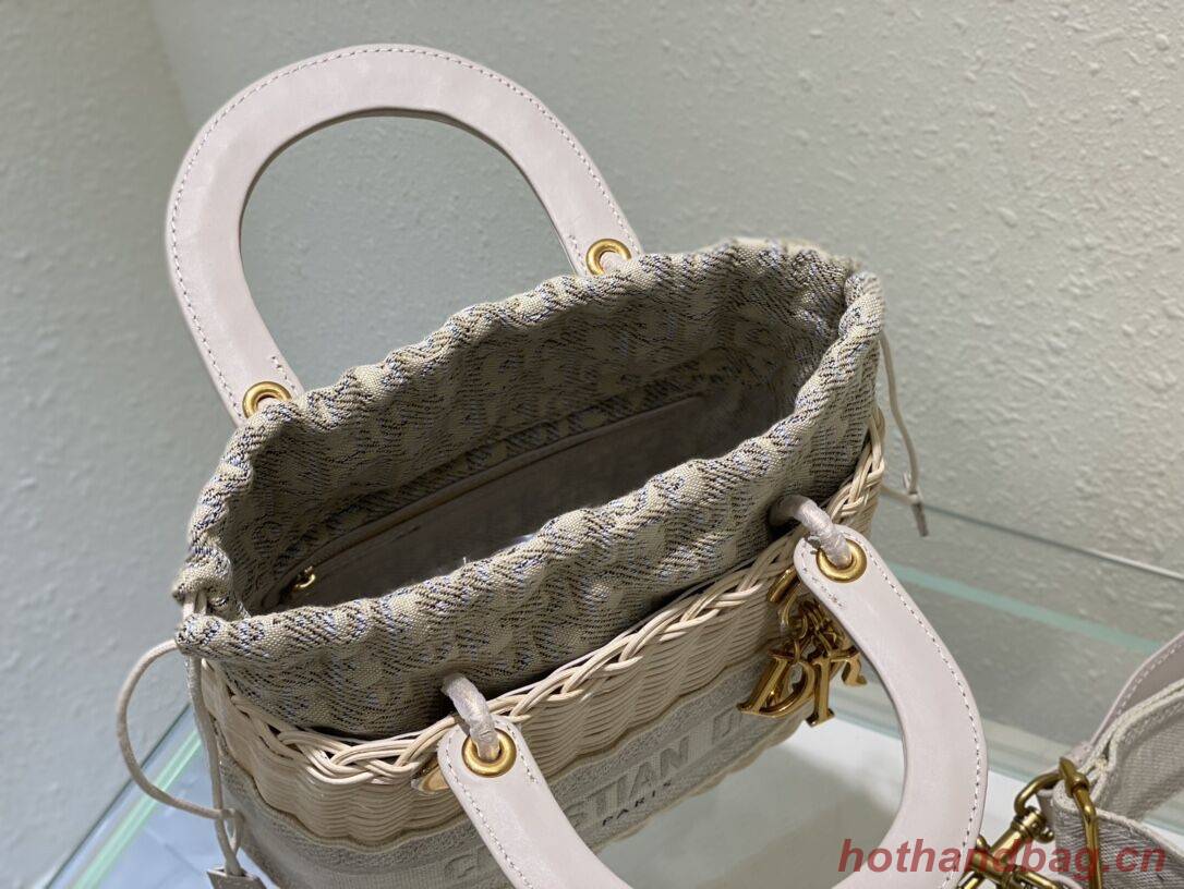 MEDIUM LADY DIOR BAG Natural Wicker and gray Dior Oblique Jacquard M0565 MEDIUM LADY DIOR BAG Natural Wicker and gray Dior Oblique Jacquard M0565