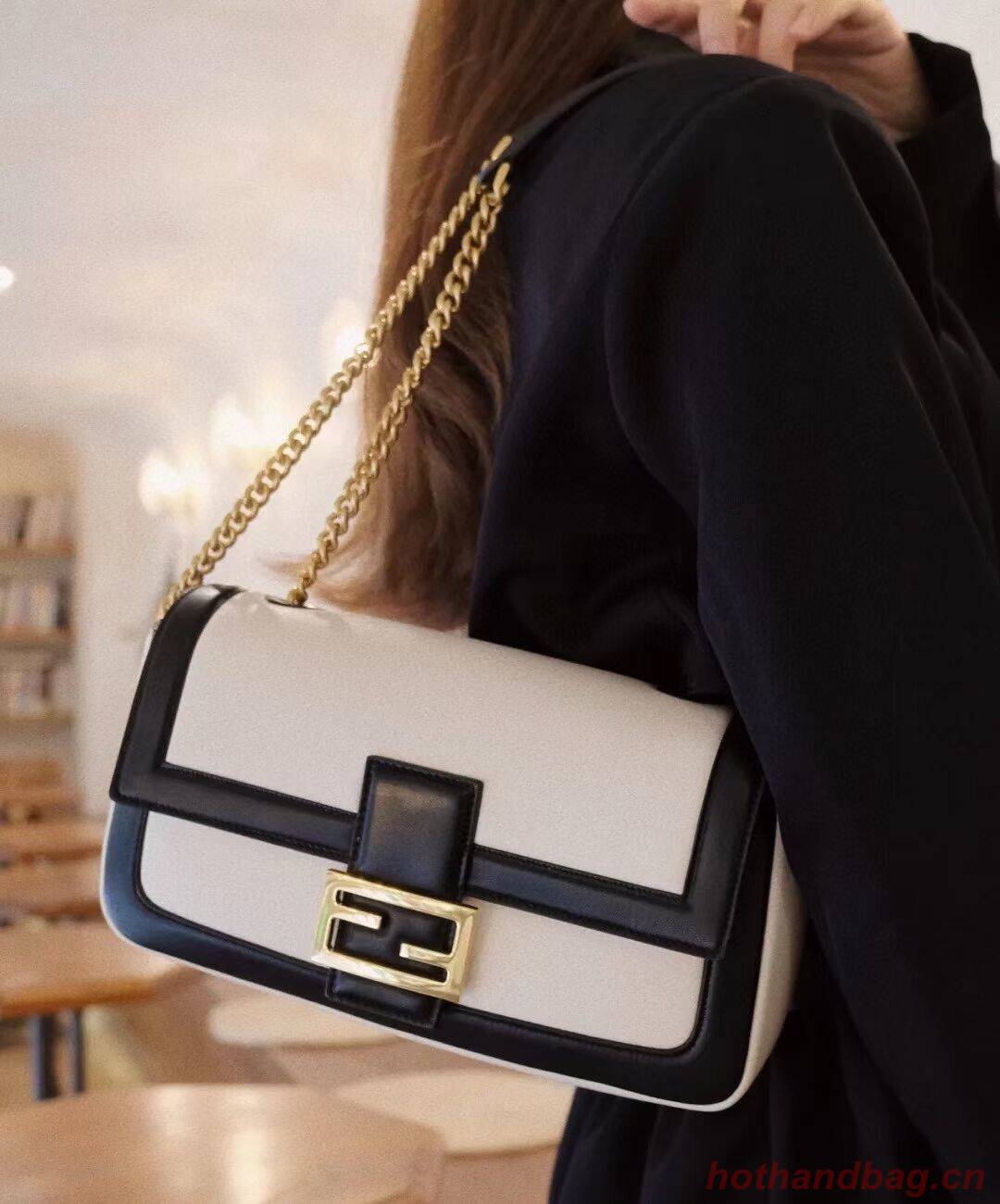 Fendi Baguette Sheepskin bag 8BR6550 Cream & black Fendi Baguette Sheepskin bag 8BR6550 Cream & black