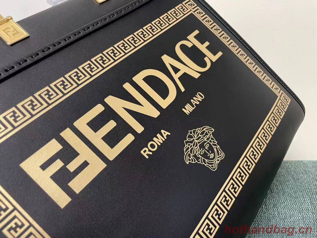 Fendi Sunshine Medium Fendace Printed black leather Logo shopper 8BH386A Fendi Sunshine Medium Fendace Printed black leather Logo shopper 8BH386A