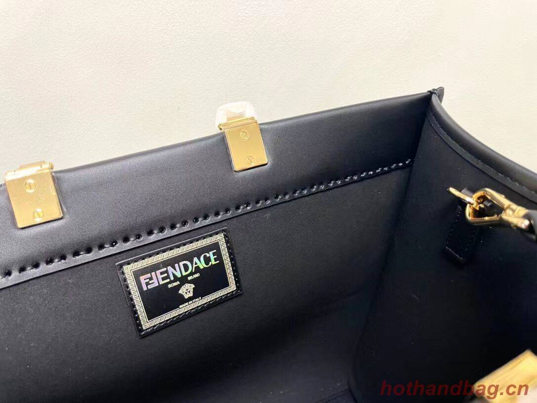 Fendi Sunshine Medium Fendace Printed black leather Logo shopper 8BH386A Fendi Sunshine Medium Fendace Printed black leather Logo shopper 8BH386A