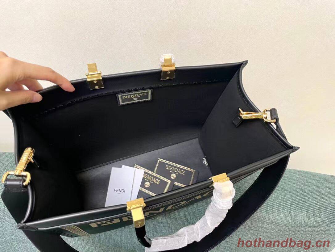 Fendi Sunshine Medium Fendace Printed black leather Logo shopper 8BH386A Fendi Sunshine Medium Fendace Printed black leather Logo shopper 8BH386A