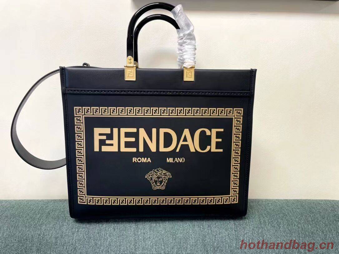 Fendi Sunshine Medium Fendace Printed black leather Logo shopper 8BH386A Fendi Sunshine Medium Fendace Printed black leather Logo shopper 8BH386A