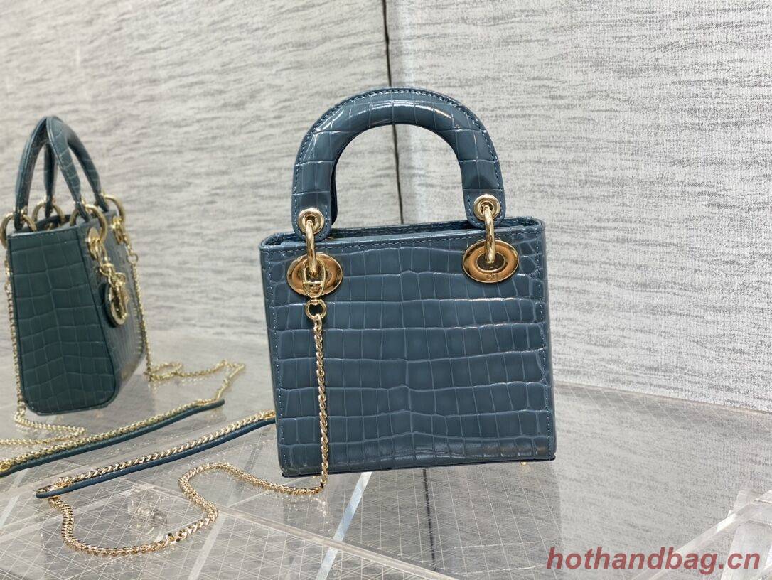MINI LADY DIOR BAG Cannage crocodile Calfskin C0966 blue MINI LADY DIOR BAG Cannage crocodile Calfskin C0966 blue