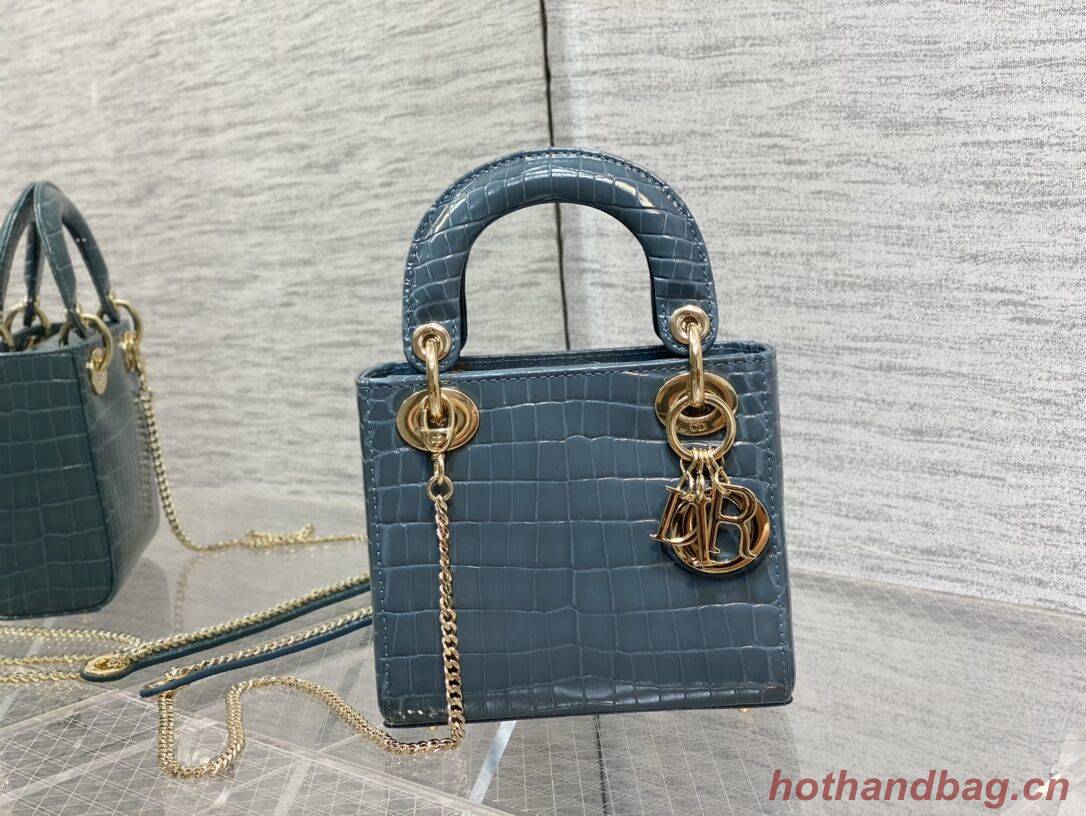 MINI LADY DIOR BAG Cannage crocodile Calfskin C0966 blue MINI LADY DIOR BAG Cannage crocodile Calfskin C0966 blue